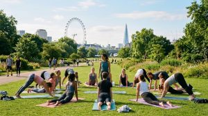 London-calm-park-yoga-session-contrast-of-stress-and-relaxation