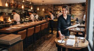 A-London-restaurant-manager-preparing-comfortable-counter-seating-for-solo-diners