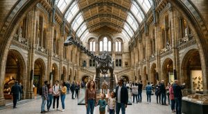 People exploring a London museum during their city break.